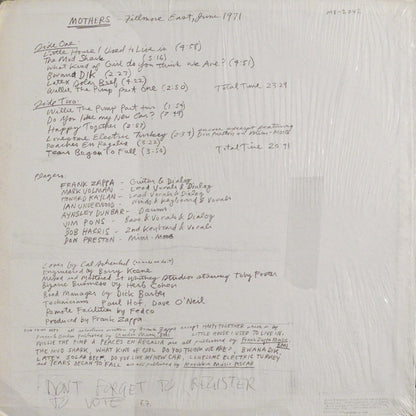The Mothers : Fillmore East - June 1971 (LP, Album, Pit)