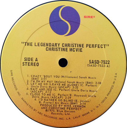 Christine McVie : The Legendary Christine Perfect Album (LP, Album, RE, San)