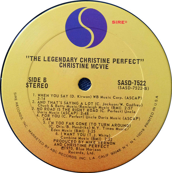 Christine McVie : The Legendary Christine Perfect Album (LP, Album, RE, San)