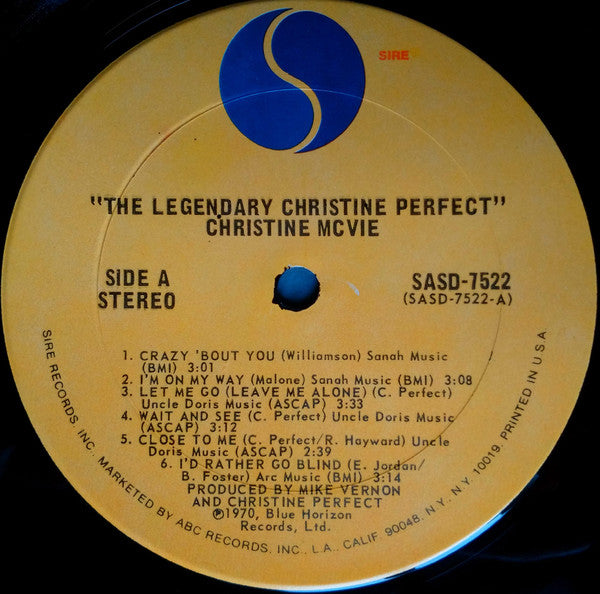 Christine McVie : The Legendary Christine Perfect Album (LP, Album, RE, Ter)