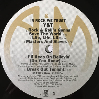 Y & T : In Rock We Trust (LP, Album, Ele)