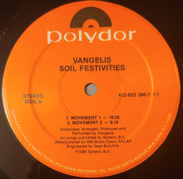 Vangelis : Soil Festivities (LP, Album, Hau)