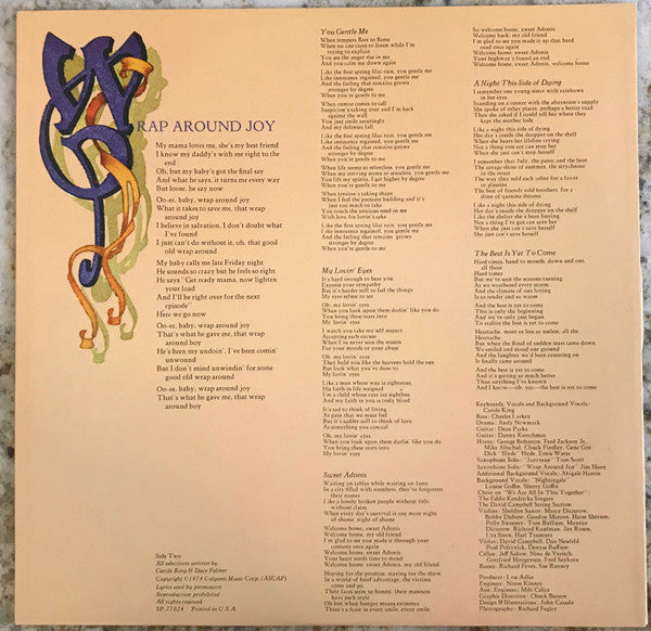 Carole King : Wrap Around Joy (LP, Album, San)