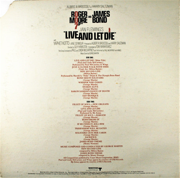 Various : Live And Let Die (Original Motion Picture Soundtrack) (LP, Album, Gat)