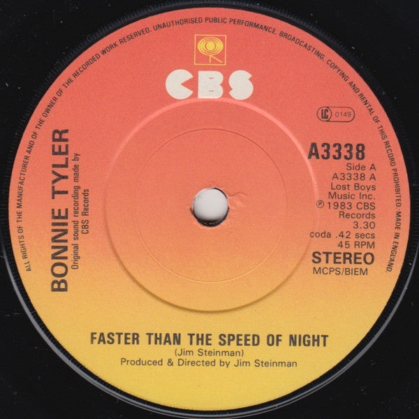 Bonnie Tyler : Faster Than The Speed Of Night (7", Single, Pap)