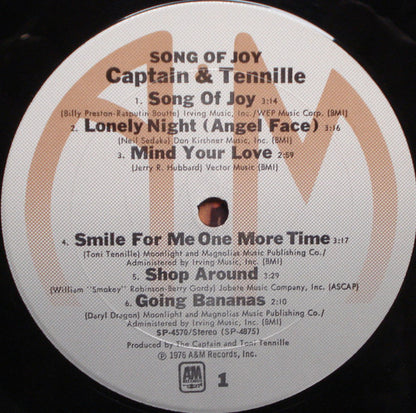 Captain & Tennille* : Song Of Joy (LP, Album, Gat)