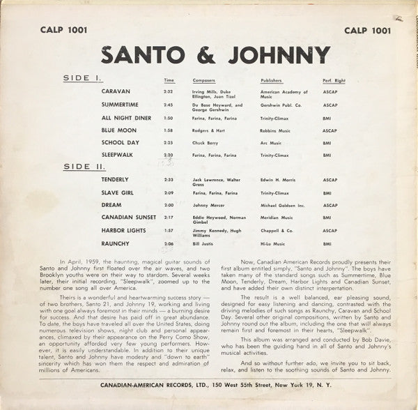 Santo & Johnny : Santo & Johnny (LP, Album, Mono)