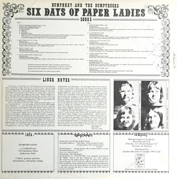 Humphrey And The Dumptrucks : Six Days Of Paper Ladies (LP, Album)
