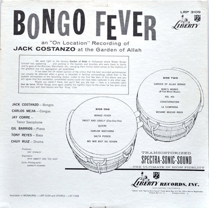 Jack Costanzo : Bongo Fever - Jack Costanzo At The Garden Of Allah (LP, Album, Mono, RP)