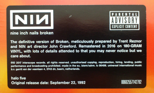 Nine Inch Nails : Broken (12", S/Sided, MiniAlbum, Etch, 180 + 7" + RE, RM, )