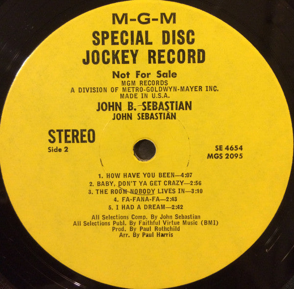 John B. Sebastian* : John B. Sebastian (LP, Album, Promo, Gat)