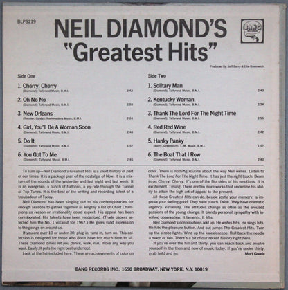 Neil Diamond : Neil Diamond's Greatest Hits (LP, Comp, SP)