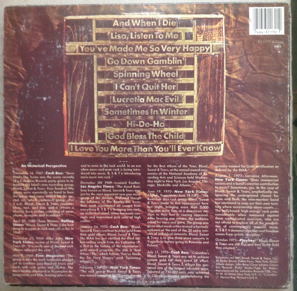 Blood, Sweat & Tears* : Blood, Sweat & Tears Greatest Hits (LP, Comp, RE, Car)