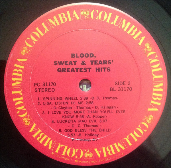 Blood, Sweat & Tears* : Blood, Sweat & Tears Greatest Hits (LP, Comp, RE, Car)