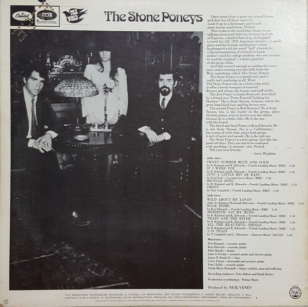 The Stone Poneys : The Stone Poneys (LP, Album, Mono, Scr)