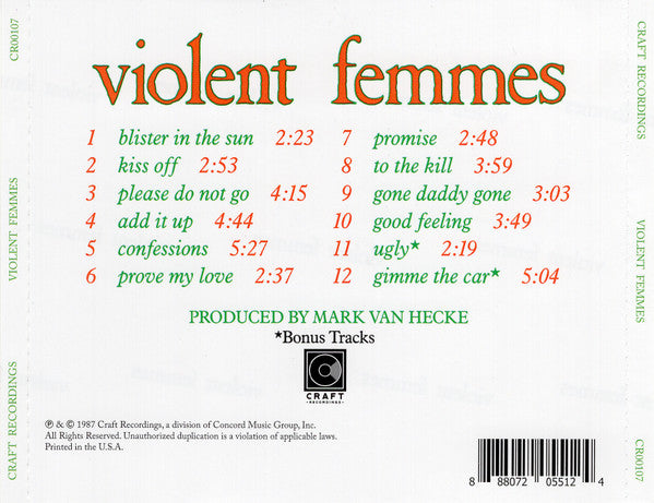 Violent Femmes : Violent Femmes (CD, Album, RE, Bon)