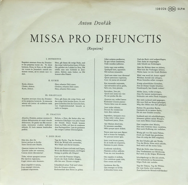 Anton Dvořák* - Maria Stader ‧ Sieglinde Wagner ‧ Ernst Haefliger ‧ Kim Borg ‧ Tschechische Philharmonie Prag* ‧ Dirigent: Karel Ančerl : Requiem Op. 89 (2xLP)