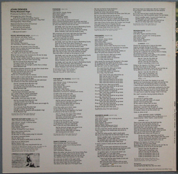 John Denver : Rocky Mountain High (LP, Album, Roc)