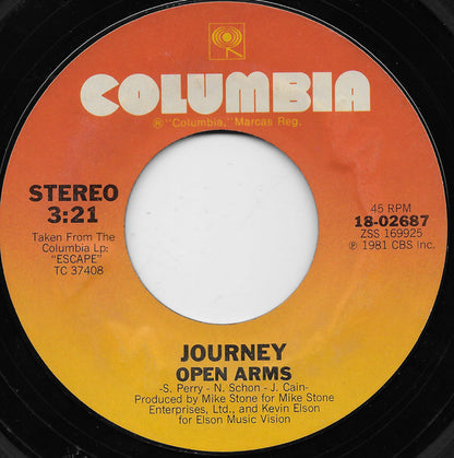 Journey : Open Arms (7", Single, Styrene, Ter)