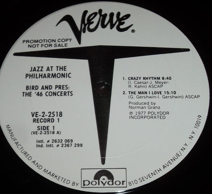 Jazz At The Philharmonic : Bird And Pres: The '46 Concerts (2xLP, Comp, Promo)