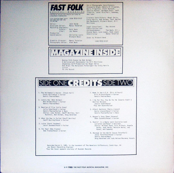 Various : Fast Folk Musical Magazine - The Boston Area (April 1985 - Vol. 2, No. 4)  (LP, Album, W /)