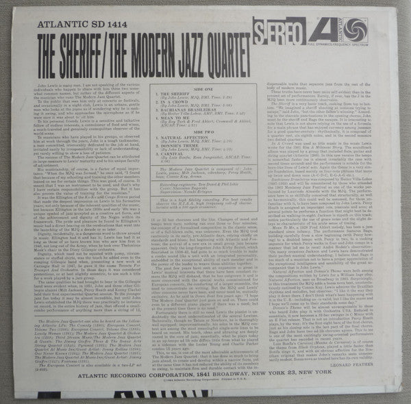 The Modern Jazz Quartet : The Sheriff (LP, Album)