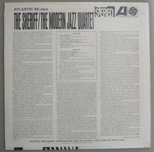 The Modern Jazz Quartet : The Sheriff (LP, Album)