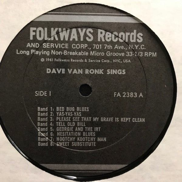 Dave Van Ronk : Dave Van Ronk Sings (LP, Album, RE)
