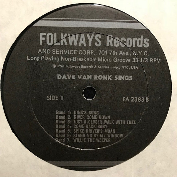 Dave Van Ronk : Dave Van Ronk Sings (LP, Album, RE)
