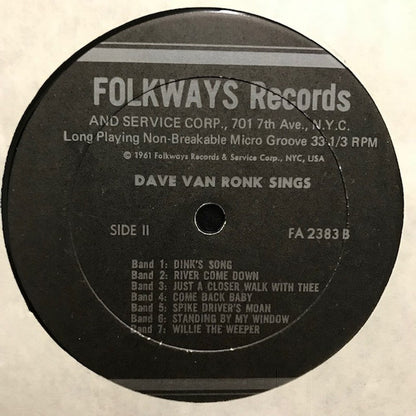 Dave Van Ronk : Dave Van Ronk Sings (LP, Album, RE)