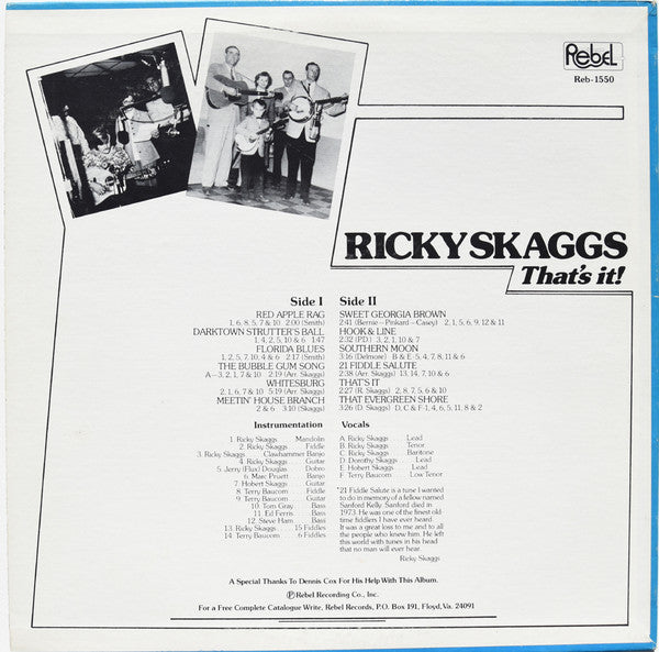 Ricky Skaggs : That's It! (LP, Album, RE)
