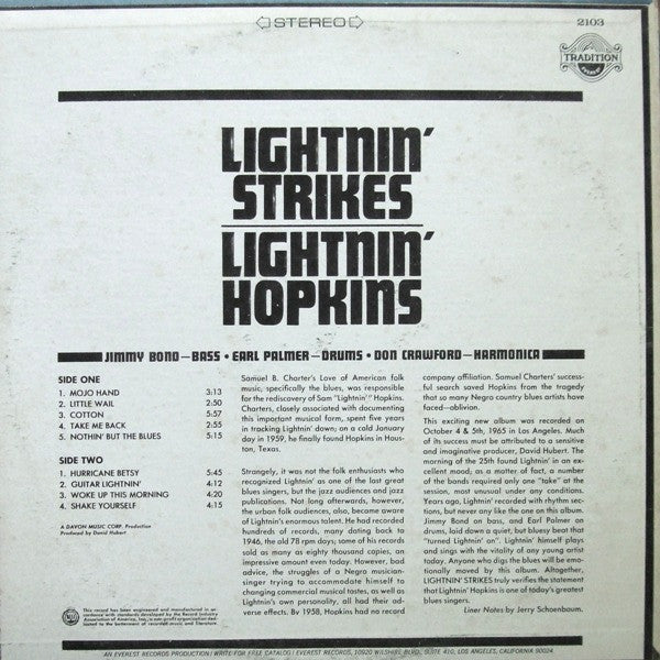 Lightnin' Hopkins : Lightnin' Strikes (LP, Album, RE)