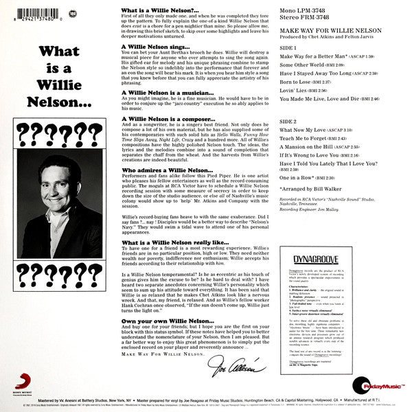 Willie Nelson : Make Way For Willie Nelson (LP, Album, Ltd, RE, RM, Blu)