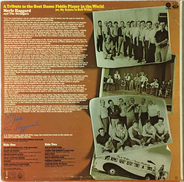 Merle Haggard : A Tribute To The Best Damn Fiddle Player In The World (Or, My Salute To Bob Wills) (LP, Album, Win)