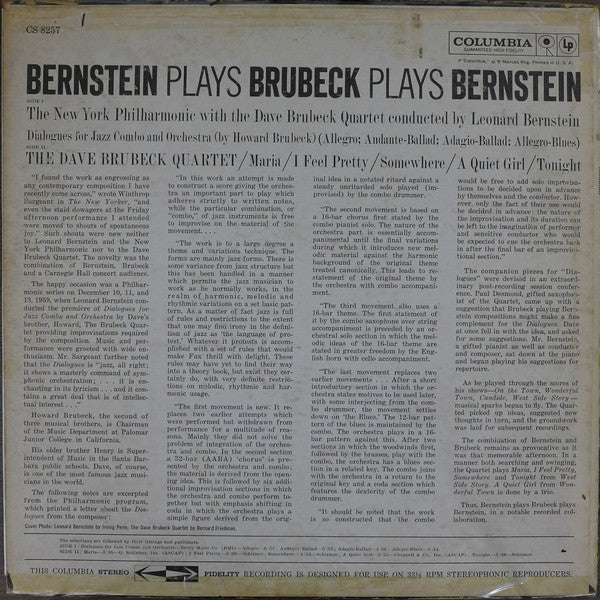 The Dave Brubeck Quartet : Bernstein Plays Brubeck Plays Bernstein (LP, Pit)