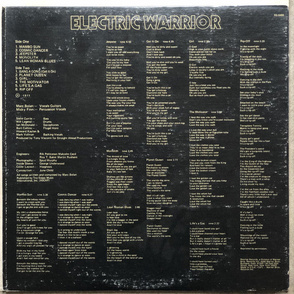 T. Rex : Electric Warrior (LP, Album, RP, Gat)