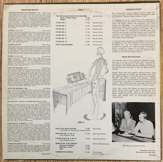 Gordon Stout : Carol Roberts (2) : Music For Solo Marimba (LP)