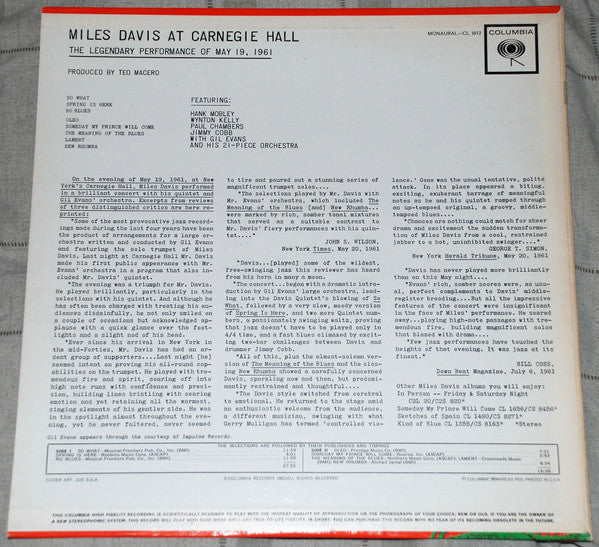 Miles Davis : Miles Davis At Carnegie Hall (LP, Album, Mono, RP)