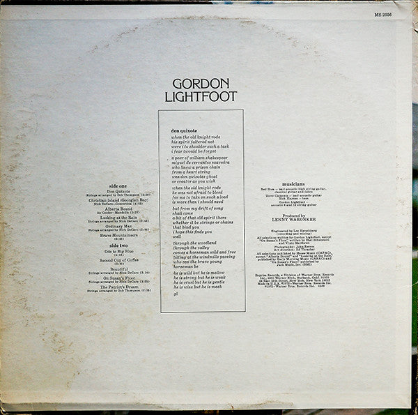 Gordon Lightfoot : Don Quixote (LP, Album, Pit)