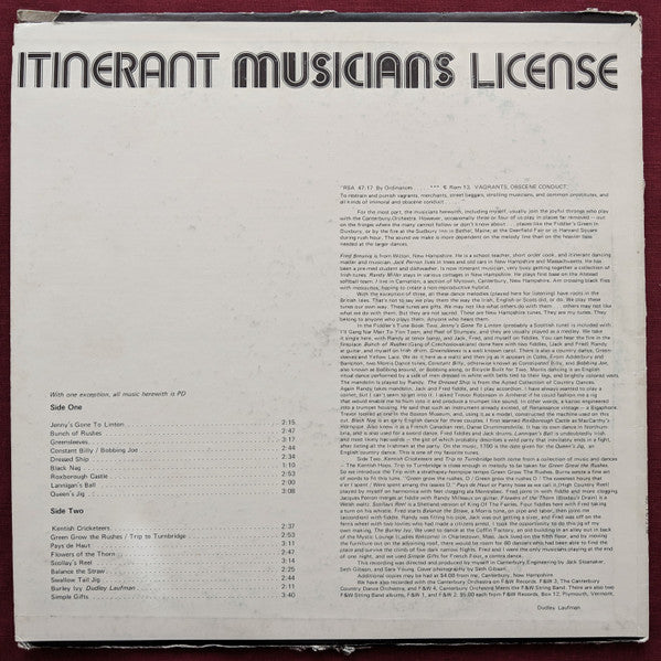Itinerant Musicians License : Itinerant Musicians License (LP, Album)