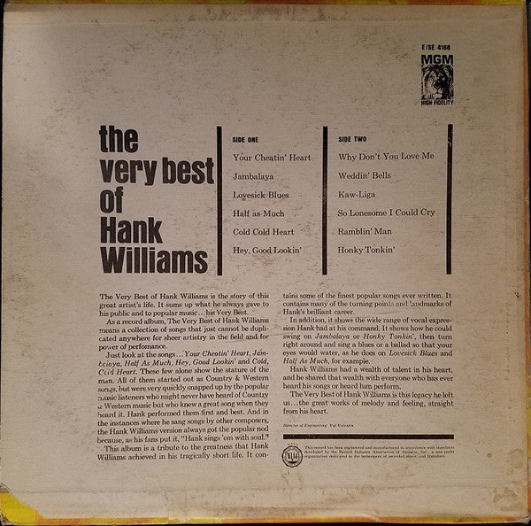 Hank Williams : The Very Best Of Hank Williams (LP, Comp, RE)