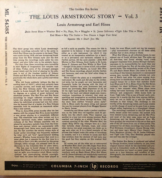 Louis Armstrong And Earl Hines : The Louis Armstrong Story, Volume III:  Louis Armstrong And Earl Hines (LP, Comp, Mono)