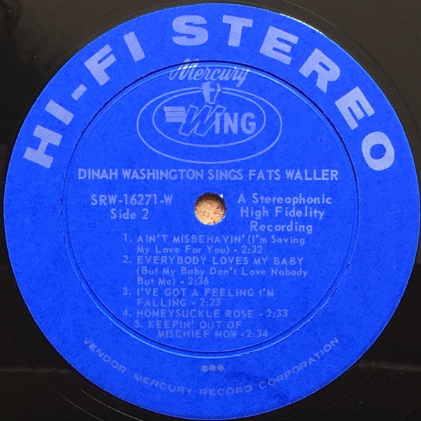 Dinah Washington : Dinah Washington Sings Fats Waller (LP, Album, RE, Ric)