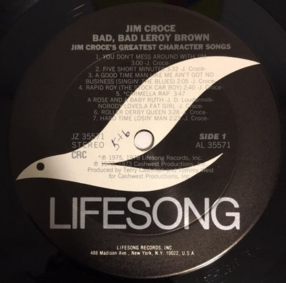 Jim Croce : Bad, Bad Leroy Brown / Jim Croce's Greatest Character Songs (LP, Comp, CRC)