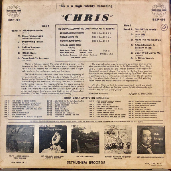 Chris Connor : "Chris" - The Rich Sound Of Chris Connor (LP, Album, Mono, RE)