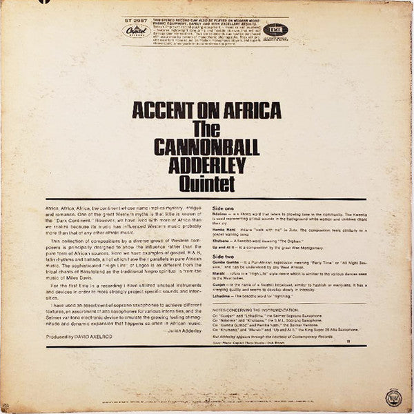 The Cannonball Adderley Quintet : Accent On Africa (LP, Album)