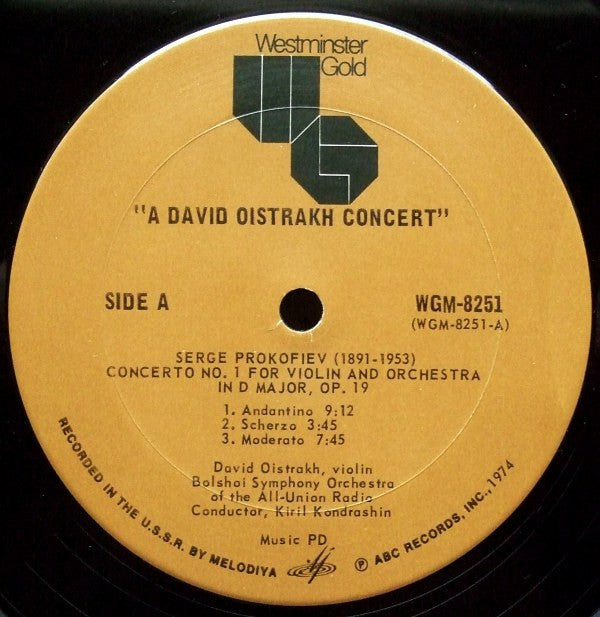 David Oistrach, Bolshoi Symphony Orchestra Of The All-Union Radio*, Kiril Kondrashin : A David Oistrakh Concert (LP, Mono)