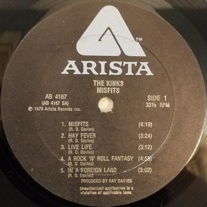 The Kinks : Misfits (LP, Album, All)