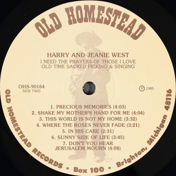 Harry And Jeanie West : "I Need The Prayers Of Those I Love" Old Time Sacred Picking & Singing (LP, Album)