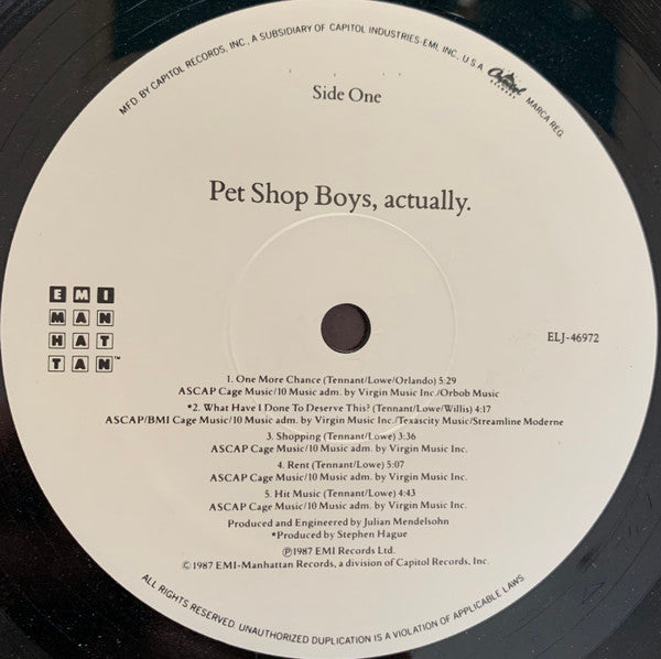 Pet Shop Boys : Actually (LP, Album, All)